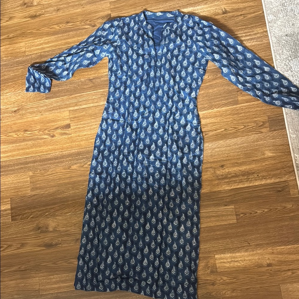 Blue block print long tunic